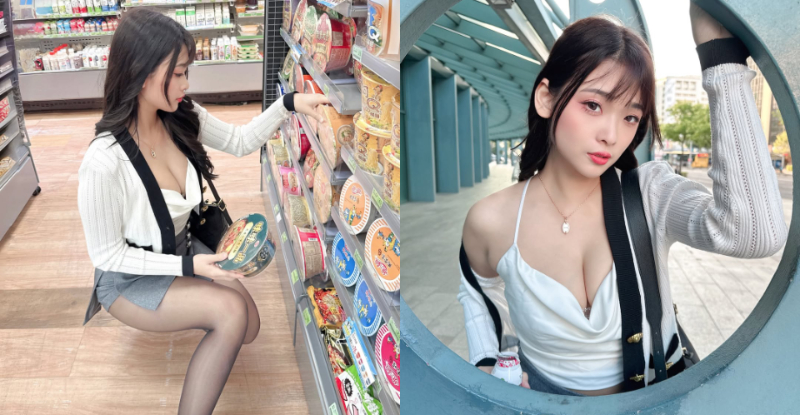 午餐來囉！絲襪正妹「露露咪」親送泡麵，「深美乳溝」粉絲都想當她的菜