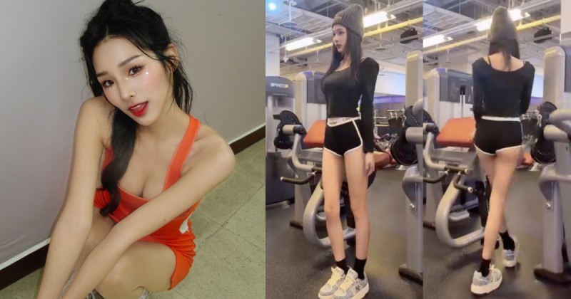 健身房遇到「長腿熱褲正妹」，白嫩蜜桃臀好吸睛！原來是啦啦隊女孩～