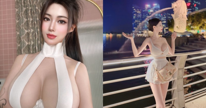 巨乳仙女「陳仙」魚尾獅前大秀兩粒！「超兇猛肉彈」路人看了都回頭