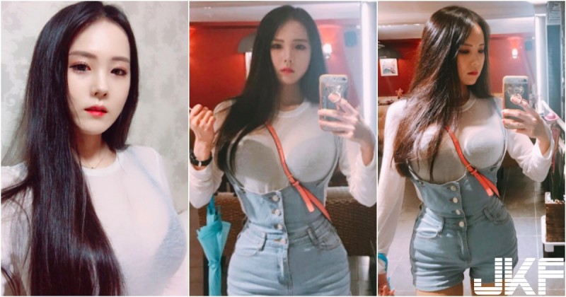 「小臉大奶妹」好兇啊！「巨型肉球」撐開衣服！連斜揹帶都被擠到變形&#8230;