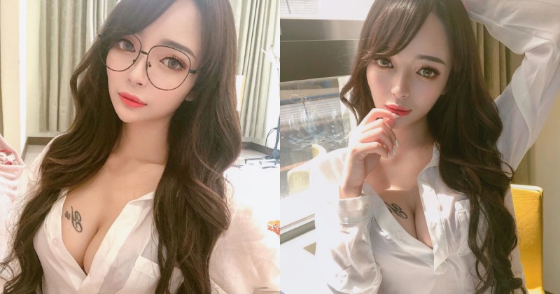 爆乳白襯衫94猛！小隻馬OL「妮妮nini」窗邊解扣曬奶，白嫩D杯像在發光！