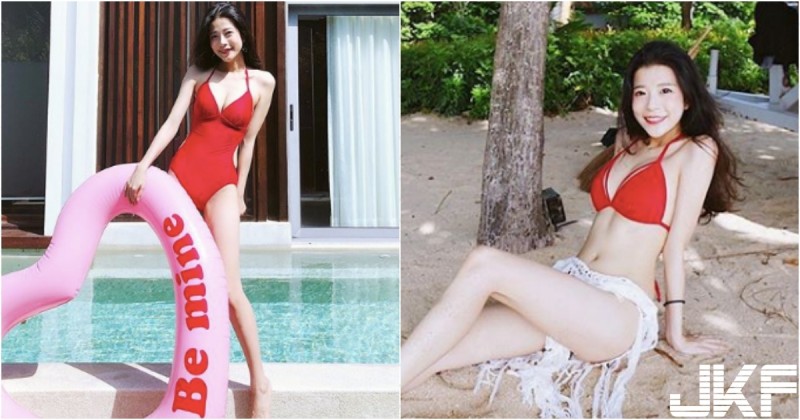 清新甜美台灣正妹Alice，「紅色比基尼」火辣度假，白皙長腿好誘人啊～